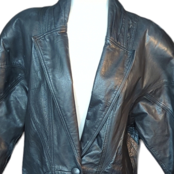 Vtg 80s Michelle Stuart black leather sleek witchy matrix maxi trenchcoat. Sz S - Picture 4 of 12